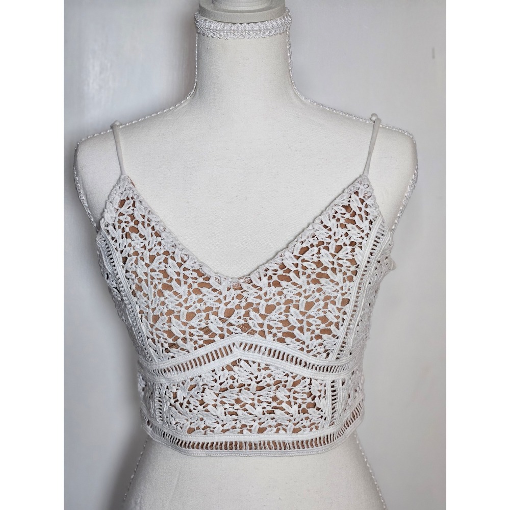 Crochet Lace Bralette Womens Small White Boho Festival Going Out Romantic Chic
